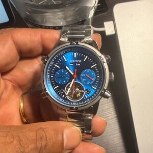 Helitor Men's Blue Dial Stainless Steel Chronograph Watch